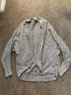 Express Women's Marled Grey and White Chunky Knit Open Front Cardigan